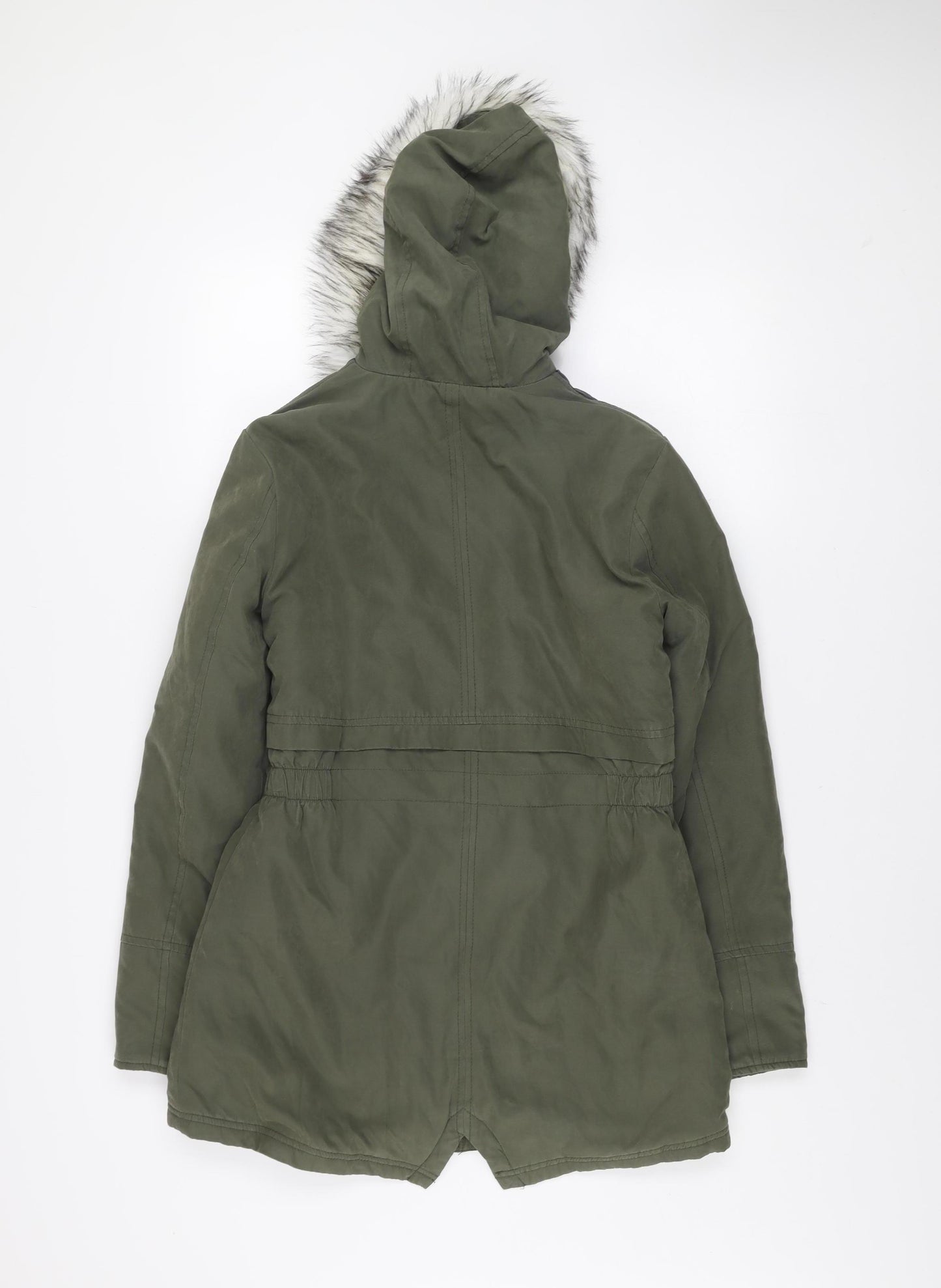 New Look Girls Green 12-13 Years Hooded Faux Fur Lined Parka Coat