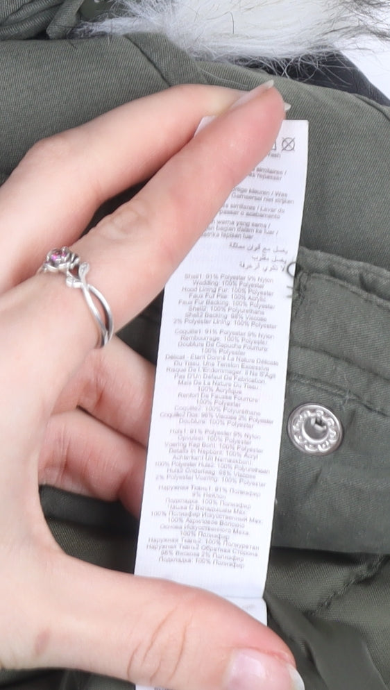 New Look Girls Green 12-13 Years Hooded Faux Fur Lined Parka Coat