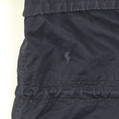H&M Women’s Blue Cotton Parka Jacket Size 10 Hooded Fur Trim