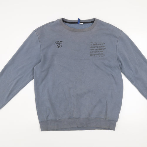 H&M Divided Men’s Grey Pullover Sweatshirt M Crew Neck Fleece Logo