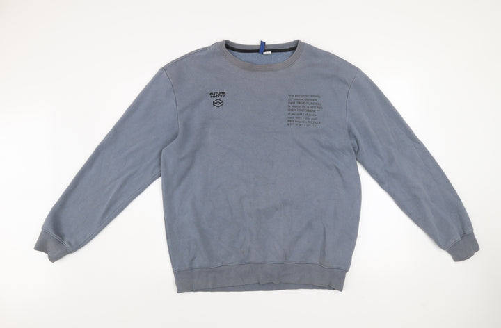 H&M Divided Men’s Grey Pullover Sweatshirt M Crew Neck Fleece Logo