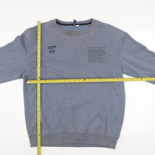 H&M Divided Men’s Grey Pullover Sweatshirt M Crew Neck Fleece Logo