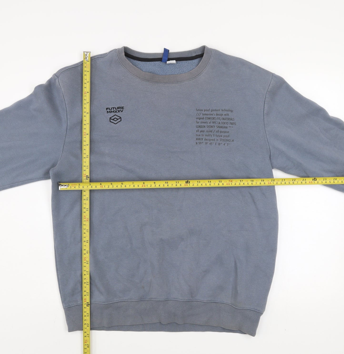 H&M Divided Men’s Grey Pullover Sweatshirt M Crew Neck Fleece Logo