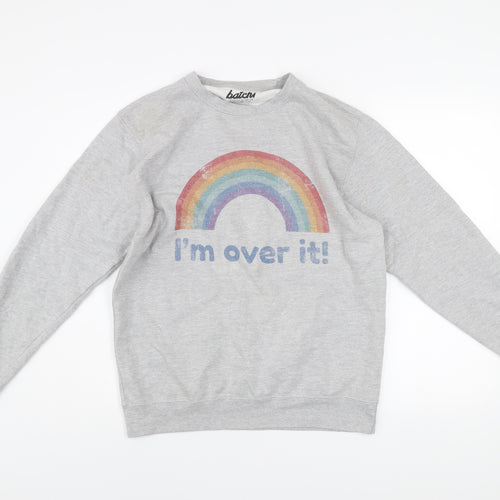 Batch1 Men's Grey Rainbow Graphic Pullover Sweatshirt Medium