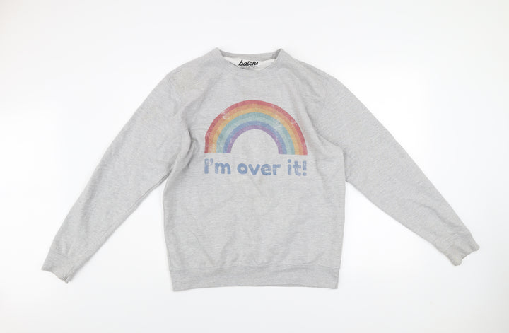 Batch1 Men's Grey Rainbow Graphic Pullover Sweatshirt Medium