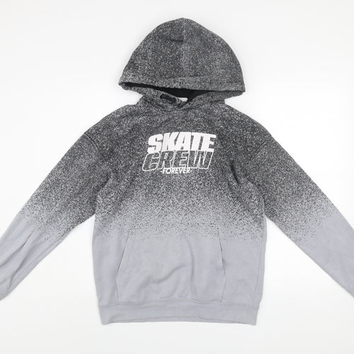 H&M Boys Grey Skate Crew Pullover Hoodie 13-14 Years Regular Fit
