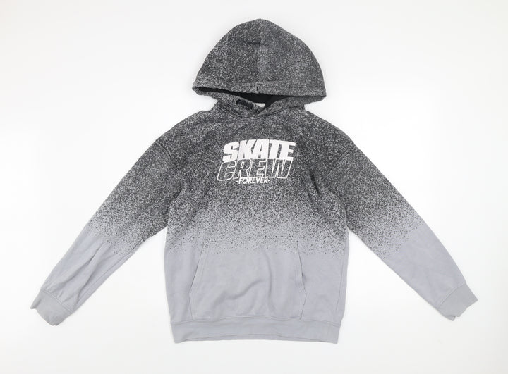 H&M Boys Grey Skate Crew Pullover Hoodie 13-14 Years Regular Fit