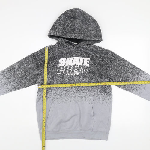 H&M Boys Grey Skate Crew Pullover Hoodie 13-14 Years Regular Fit