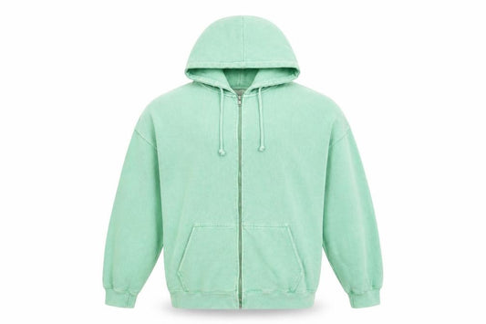 Front view of Pull&Bear Teens Green Full Zip Hooded Basic Jacket S