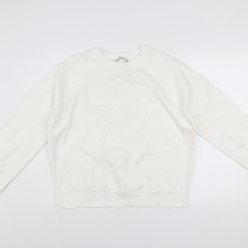 Tu Woman White Merci Beaucoup Embroidered Sweatshirt Size S