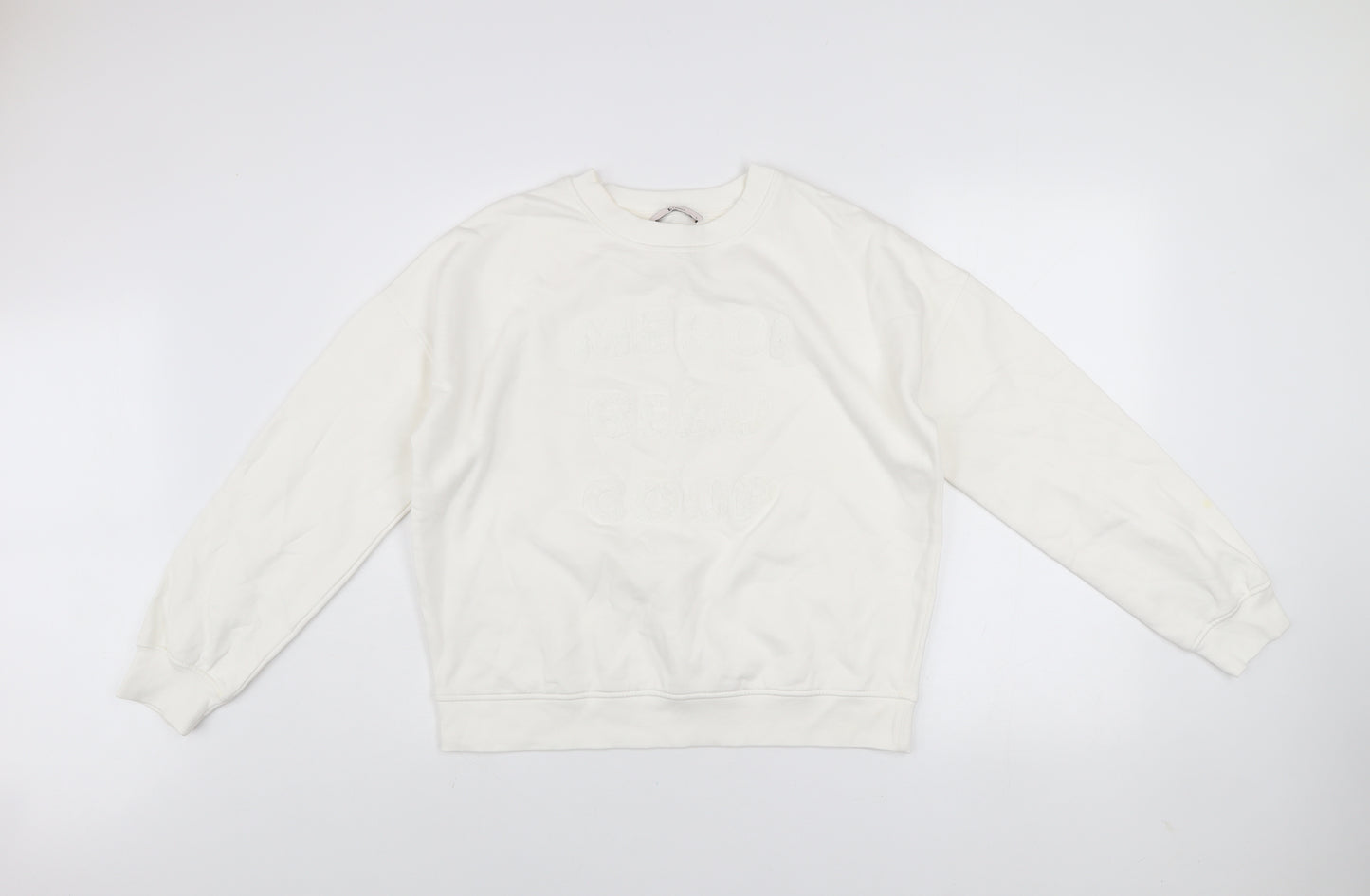 Tu Woman White Merci Beaucoup Embroidered Sweatshirt Size S