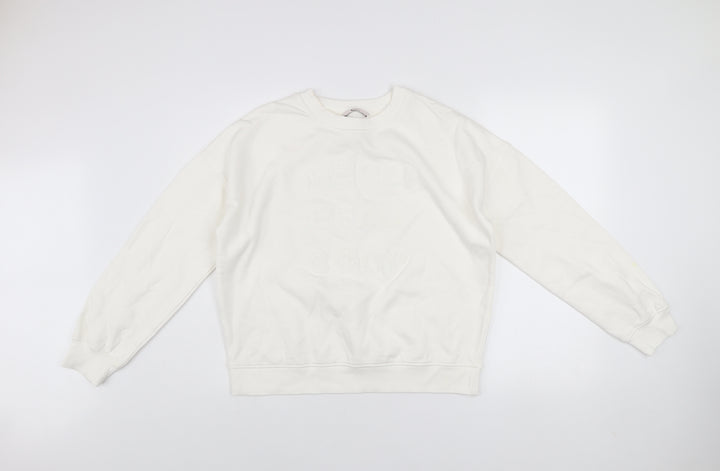 Tu Woman White Merci Beaucoup Embroidered Sweatshirt Size S