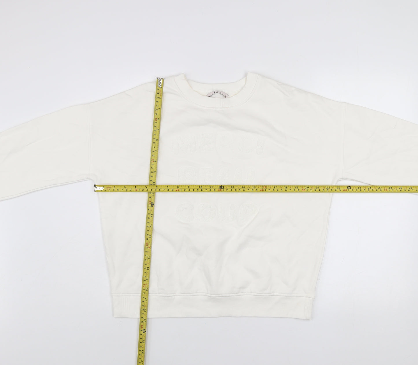 Tu Woman White Merci Beaucoup Embroidered Sweatshirt Size S