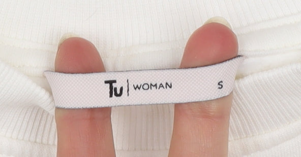 Tu Woman White Merci Beaucoup Embroidered Sweatshirt Size S