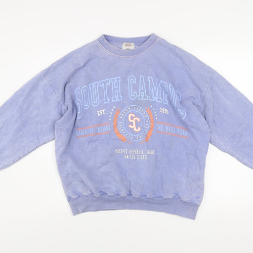 Pull&Bear Pacific Republic Women Blue Cotton Pullover Sweatshirt Size 10