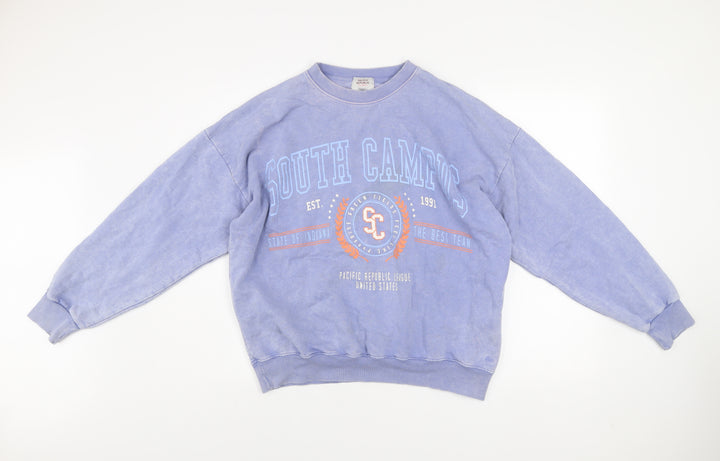 Pull&Bear Pacific Republic Women Blue Cotton Pullover Sweatshirt Size 10