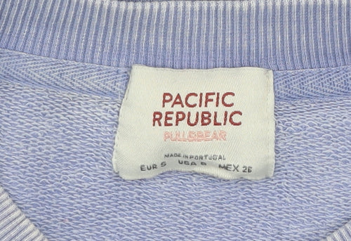 Pull&Bear Pacific Republic Women Blue Cotton Pullover Sweatshirt Size 10