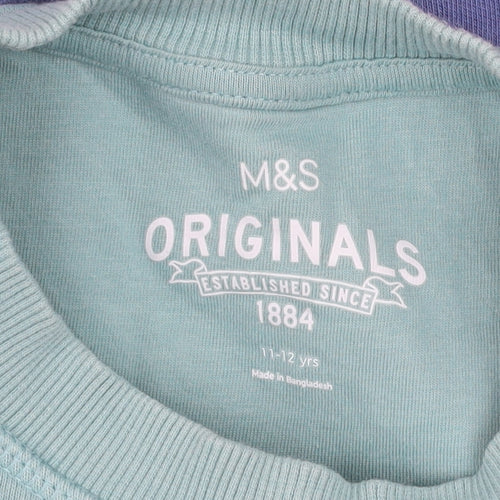 Marks and Spencer Boys Blue Colourblock Cotton Sweatshirt 11-12 Years