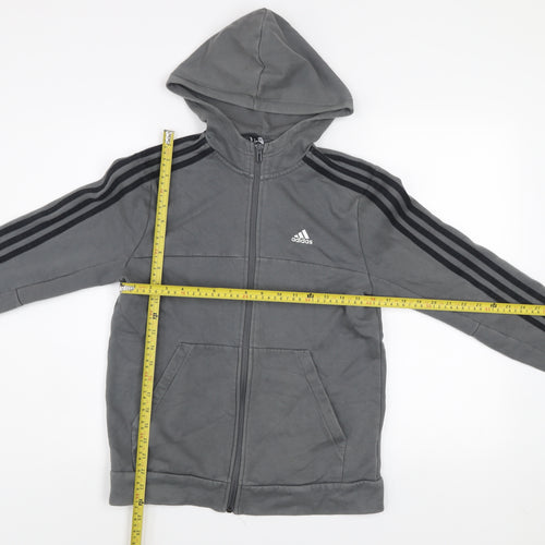 Adidas Boys Grey Hooded Track Jacket 13-14 Years Full Zip Cotton Blend