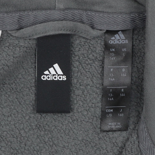 Adidas Boys Grey Hooded Track Jacket 13-14 Years Full Zip Cotton Blend