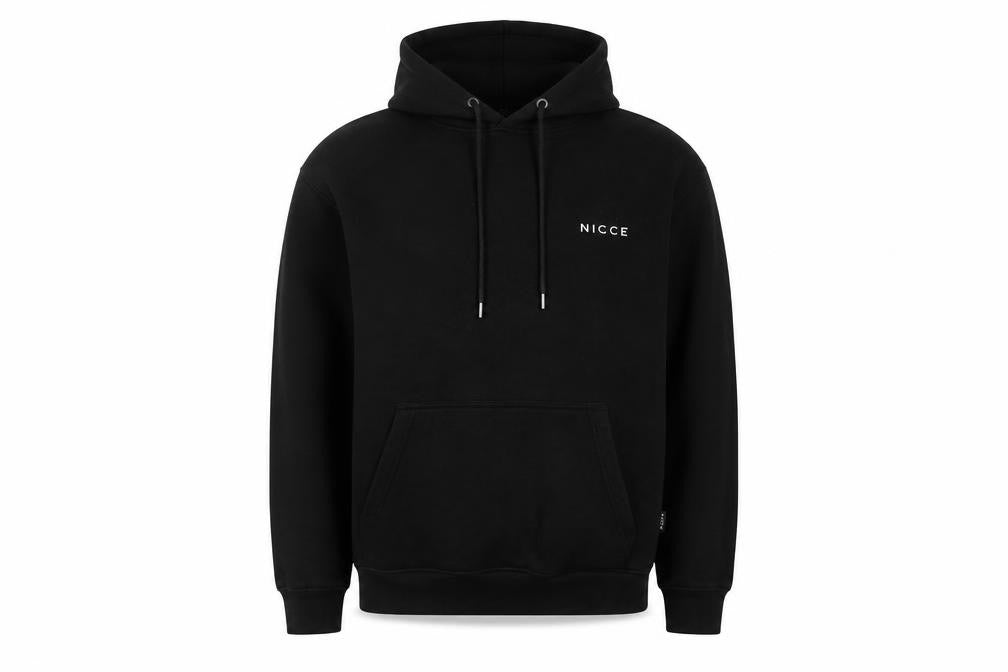 Front view of NICCE Men’s Black Pullover Hoodie Medium Logo Print Fleece