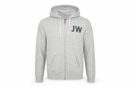 Front view of Jack Wills men’s grey small track jacket hoodie full zip