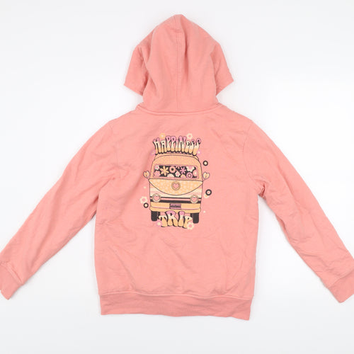 Saltrock Girls Pink Hooded Full Zip Basic Jacket 11-12 Years Retro Print