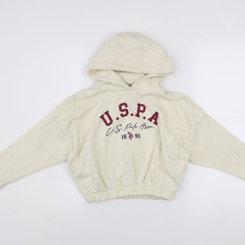 U.S. Polo Assn. Girls Ivory 7-8 Years Pullover Hoodie with Logo Print