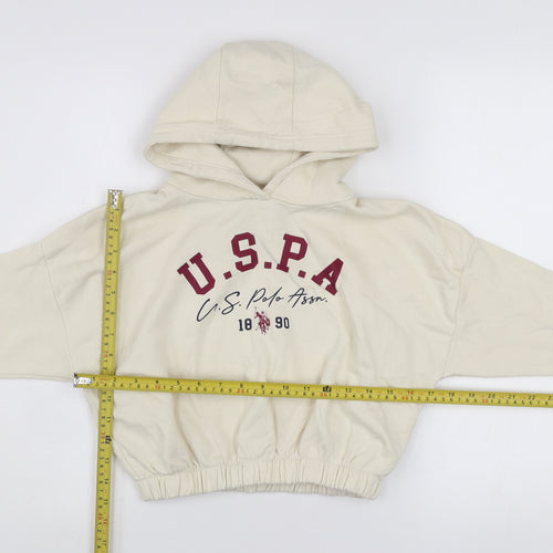 U.S. Polo Assn. Girls Ivory 7-8 Years Pullover Hoodie with Logo Print