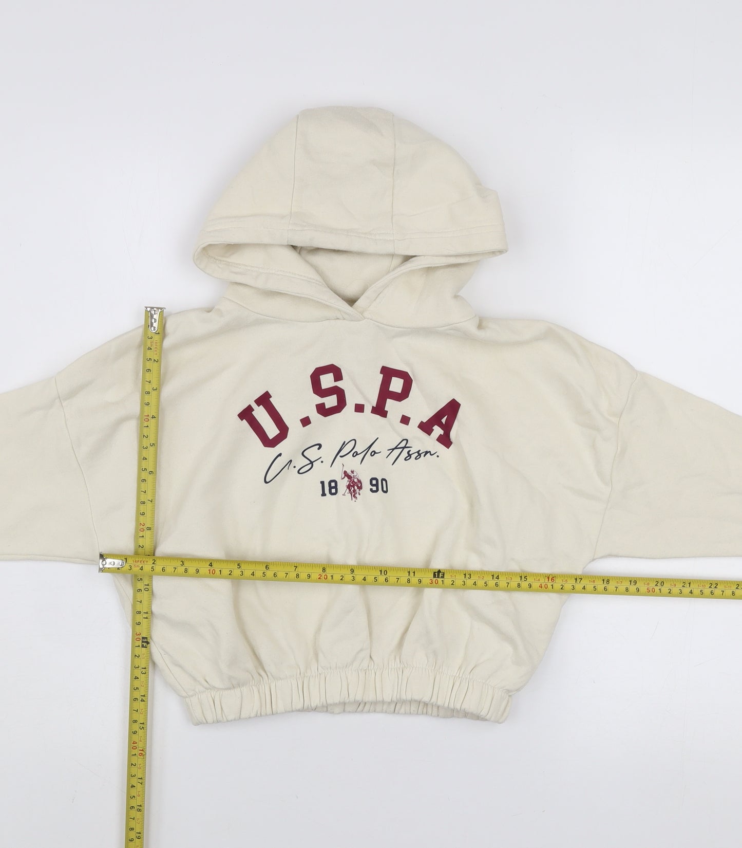 U.S. Polo Assn. Girls Ivory 7-8 Years Pullover Hoodie with Logo Print