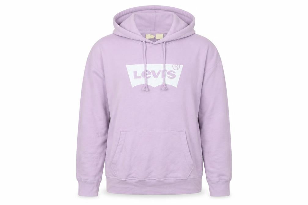 Front view of Levi's Men's Purple Pullover Hoodie S Logo Graphic Print Cotton Blend