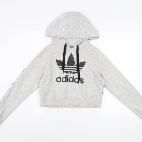 Adidas Women Grey Hoodie UK 8 Hooded Pullover Sweatshirt