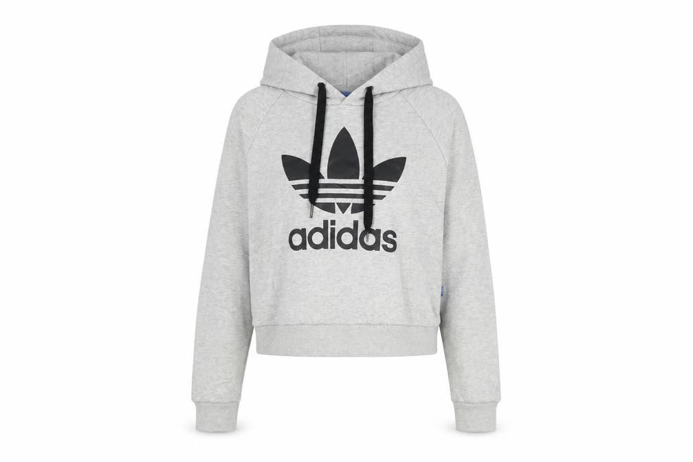 Front view of Adidas Women Grey Hoodie UK 8 Hooded Pullover Sweatshirt
