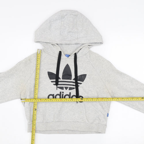 Adidas Women Grey Hoodie UK 8 Hooded Pullover Sweatshirt