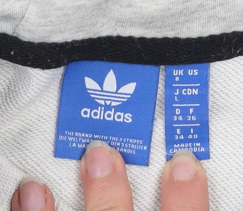 Adidas Women Grey Hoodie UK 8 Hooded Pullover Sweatshirt