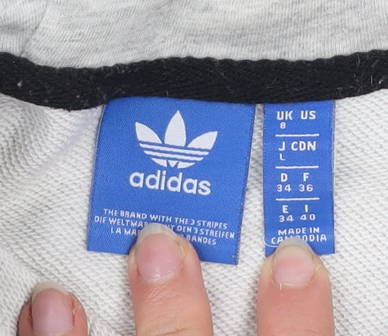 Adidas Women Grey Hoodie UK 8 Hooded Pullover Sweatshirt