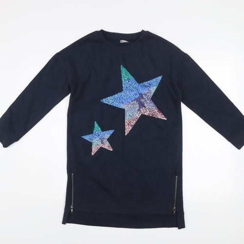 Next Girls Blue Sequin Star Long Sleeve T-Shirt Dress 11 Years