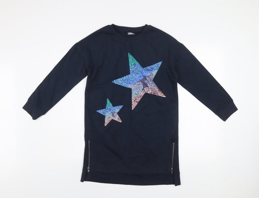 Next Girls Blue Sequin Star Long Sleeve T-Shirt Dress 11 Years