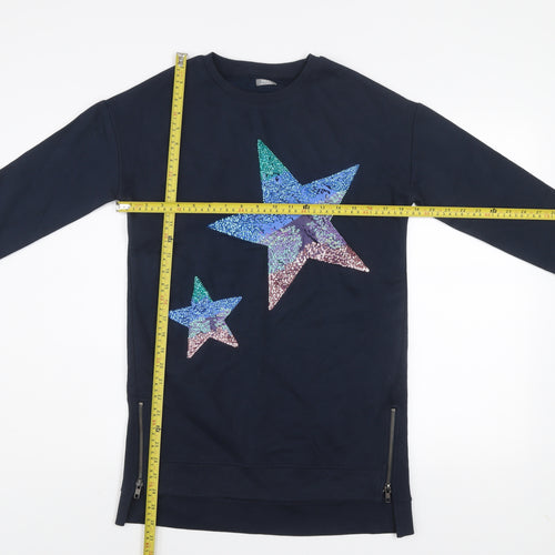 Next Girls Blue Sequin Star Long Sleeve T-Shirt Dress 11 Years