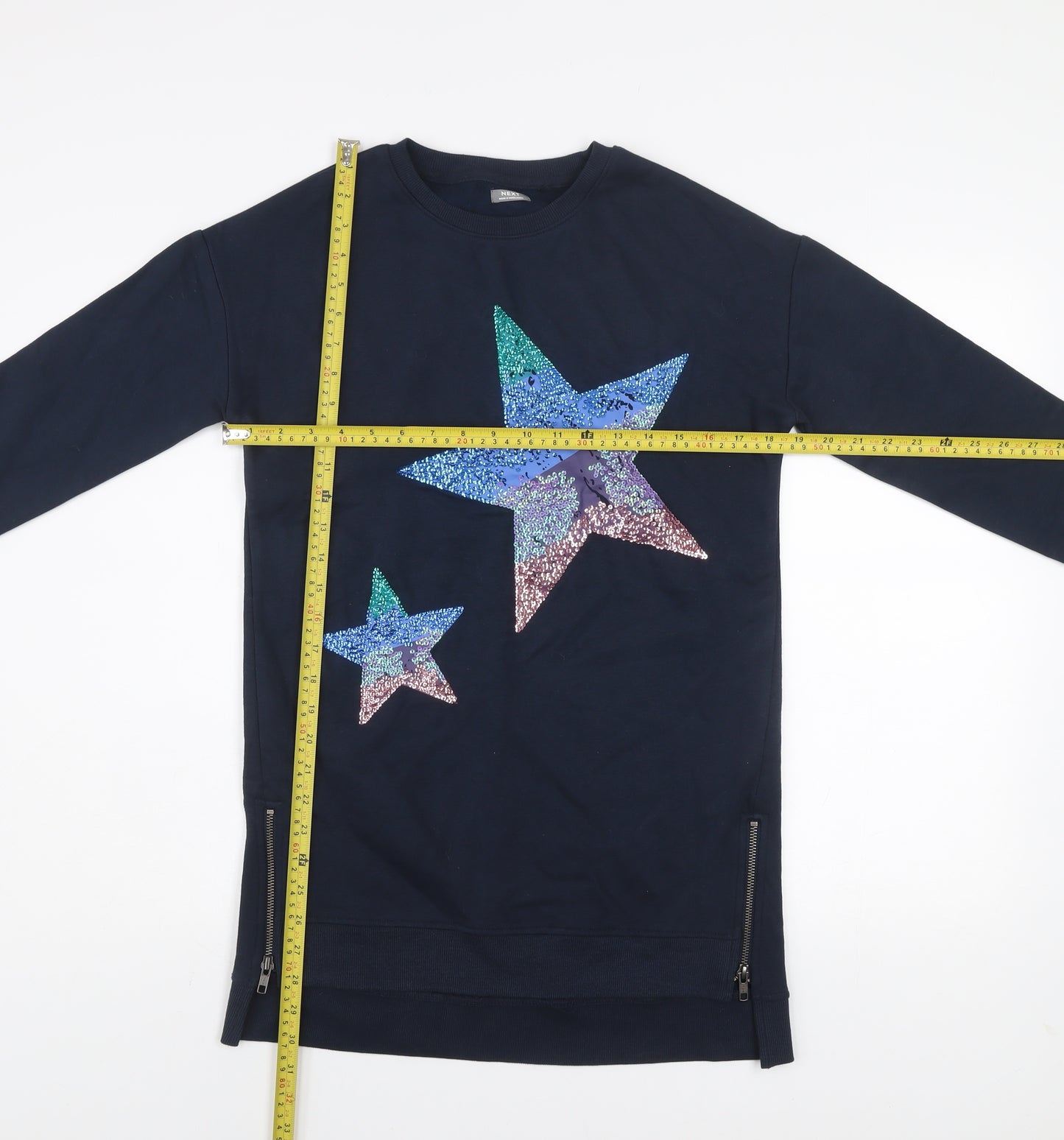 Next Girls Blue Sequin Star Long Sleeve T-Shirt Dress 11 Years