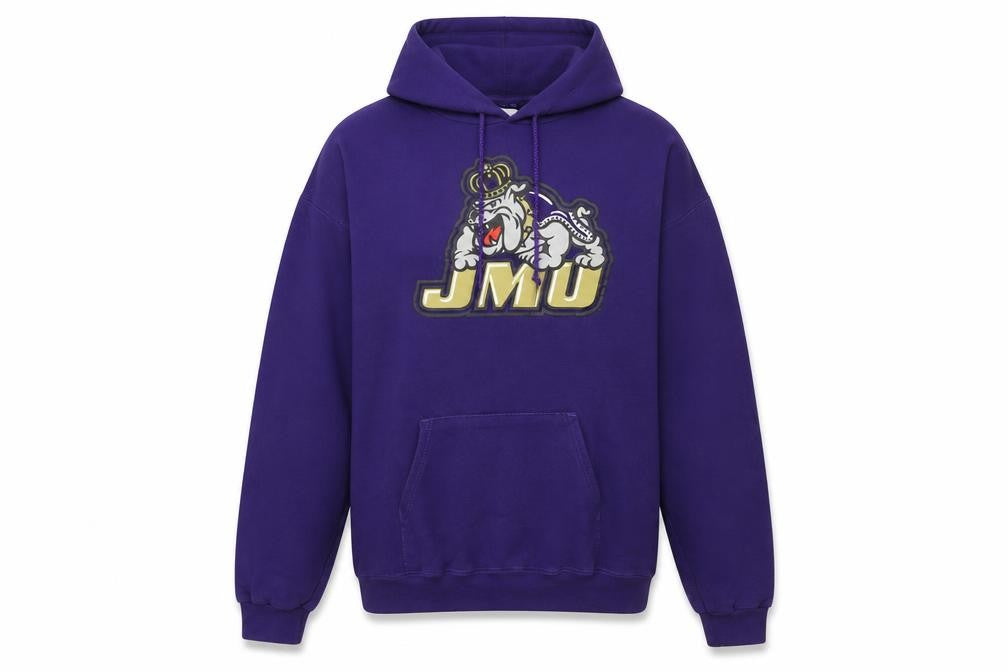 Front view of Champion Men's Purple JMU Pullover Hoodie Fleece Medium