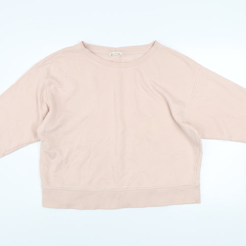 H&M Women Beige Cotton Pullover Sweatshirt L Relaxed Fit