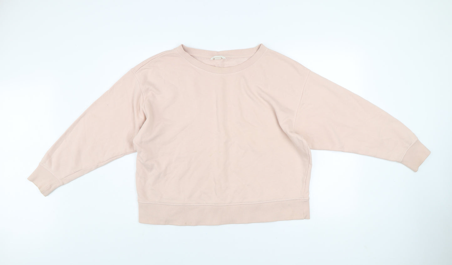 H&M Women Beige Cotton Pullover Sweatshirt L Relaxed Fit