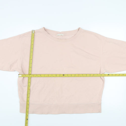 H&M Women Beige Cotton Pullover Sweatshirt L Relaxed Fit