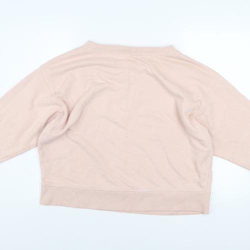 H&M Women Beige Cotton Pullover Sweatshirt L Relaxed Fit