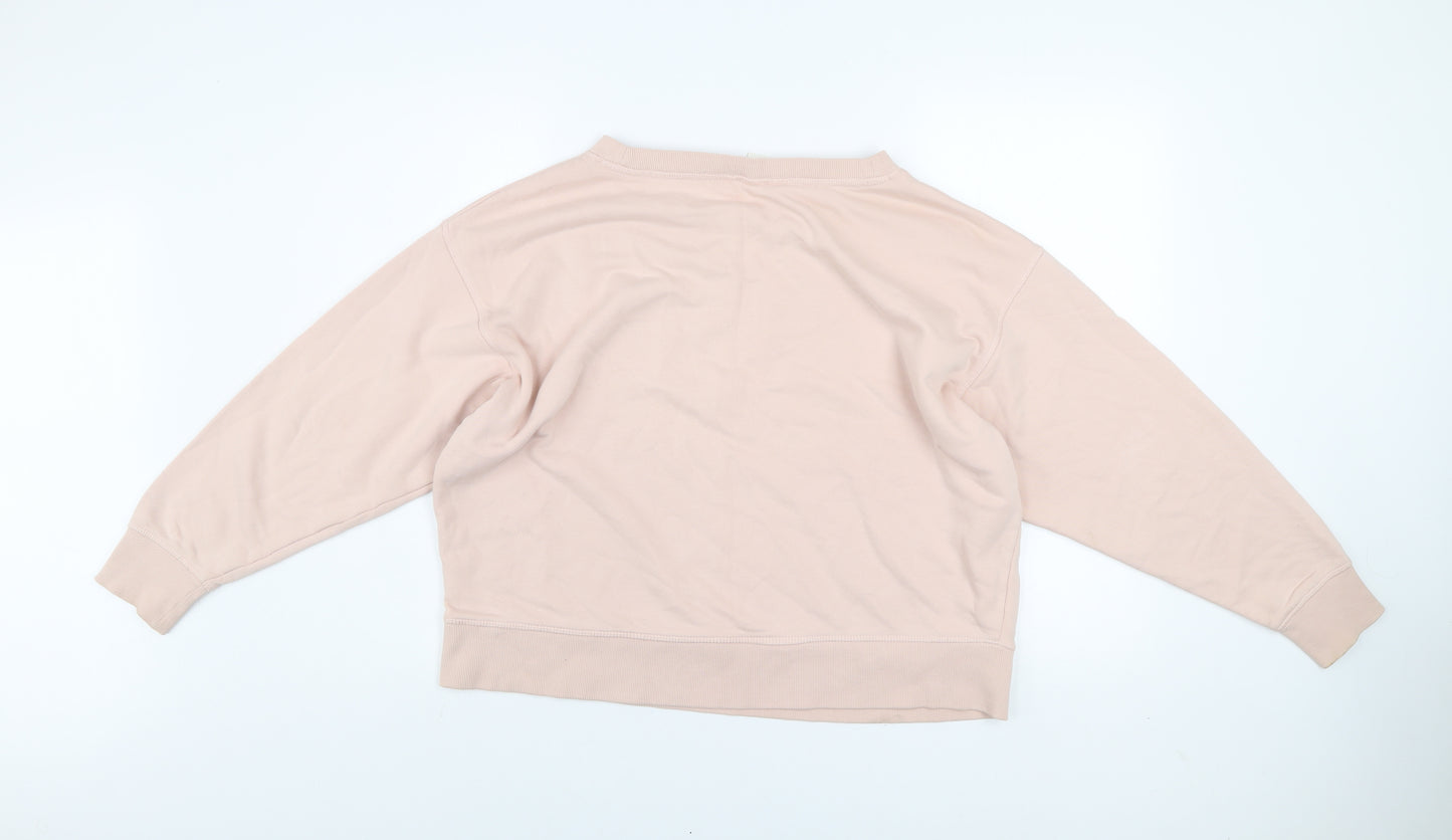 H&M Women Beige Cotton Pullover Sweatshirt L Relaxed Fit