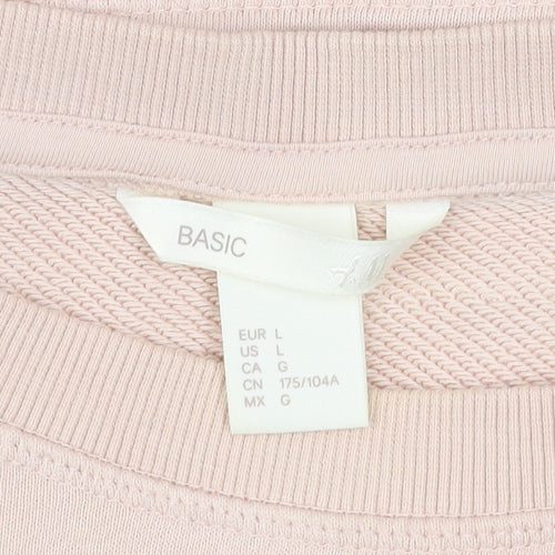 H&M Women Beige Cotton Pullover Sweatshirt L Relaxed Fit