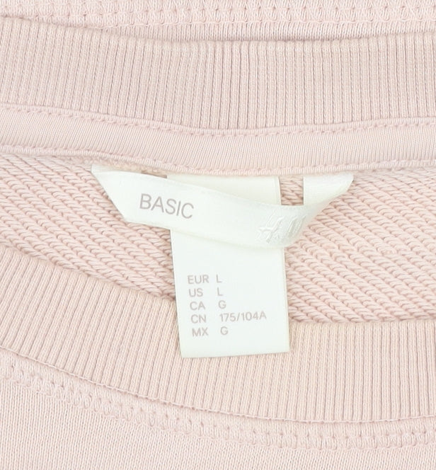 H&M Women Beige Cotton Pullover Sweatshirt L Relaxed Fit