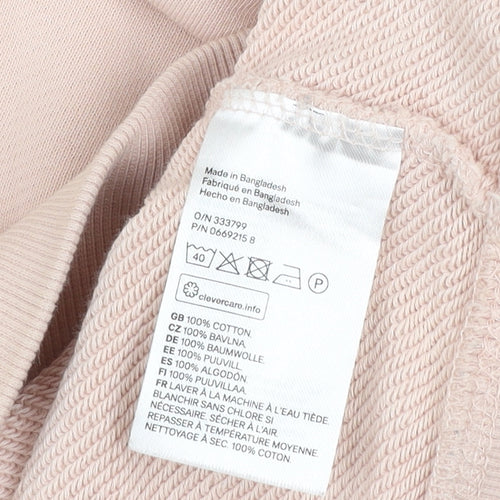 H&M Women Beige Cotton Pullover Sweatshirt L Relaxed Fit