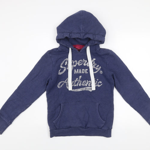 Superdry Men's Blue Pullover Hoodie Size S Graphic Print Fleece
